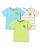 Babyhug 100% Cotton Knit Half Sleeves Striped & Animal Printed T-Shirts Pack of 3 - Light Blue Green & Beige