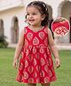 EARTHY TOUCH 100% Cotton Knit Sleeveless Floral Foil Printed Ethnic Dress - Red