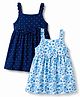 Babyhug Single Jersey Knit Sleeveless Polka Dots & Floral Printed Frocks With Bow Applique Pack Of 2 - Navy Blue & Light Blue