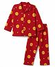 Babyhug Cotton Knit  Full Sleeves Co-Ords Shirt & Pyjama Night Suit with Lion & Paw Print -  Maroon