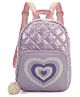 Happy Hues 11 inch Quilted Heart 6.5L Mini Backpack for Girls Ages 4-12, Waterproof Iridescent School Bag with Rainbow Straps & Pom-Pom Purple