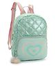 Happy Hues 11 inch Quilted Heart 6.5L Mini Backpack for Girls Ages 4-12, Waterproof Iridescent School Bag with Rainbow Straps & Pom-Pom- Green