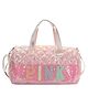 HAPPY HUES Girls Iridescent Quilted Duffel Bag with Magic Flip-Sequin PINK Lettering - Kids Travel, Dance & Sports Bag- Ages 6-12Y
