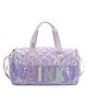 HAPPY HUES Girls Iridescent Quilted Duffel Bag with Magic Flip-Sequin PINK Lettering - Kids Travel, Dance & Sports Bag- Ages 6-12Y