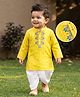 EARTHY TOUCH Cotton Woven Full Sleeves Floral Embroidered Kurta Dhoti Set - Yellow