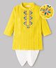 EARTHY TOUCH Cotton Woven Full Sleeves Floral Embroidered Kurta Dhoti Set - Yellow