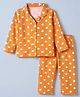 Babyhug Cotton Knit Full Sleeves Front Open Co-ord Shirt & Pajama Night Suit with Hearts Print - Orange