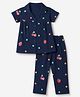 Babyhug Cotton Knit Half Sleeves Co-Ords Shirt & Pyjama Night Suit with Polka Dots & Fruits Print - Navy Blue