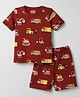 Babyhug Cotton Knit Half Sleeves T-Shirt & Shorts Night Suit With Vehicle Print - Maroon