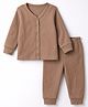 Babyhug Knit Full Sleeves Stripes Vest & Pant Thermal Wear Set - Light Brown