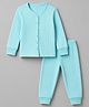 Babyhug Knit Full Sleeves Self Stripes Vest & Pant Thermal Wear Set - Light Blue