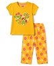 Babyhug Cotton Knit Half Sleeves Floral Printed T-Shirt & Pyjama Night Suit - Yellow