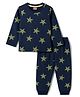 Babyhug 100% Cotton Knit Full Sleeves Star Printed Co-Ords T-Shirt & Pyjama Night Suit - Navy Blue