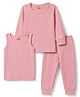 Babyhug Knit Full Sleeves Striped Three Piece Pullover Thermal Wear Set - Pink