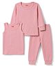 Babyhug Knit Full Sleeves Striped Three Piece Pullover Thermal Wear Set - Pink