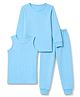 Babyhug Knit Full Sleeves Striped Three Piece Pullover Thermal Wear Set - Light Blue