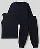 Babyhug Knit Full Sleeves Striped Three Piece Pullover Thermal Wear Set - Navy Blue