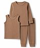 Babyhug Knit Full Sleeves Striped Three Piece Pullover Thermal Wear Set - Light Brown