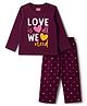 Babyhug Cotton Knit Full Sleevess Love Text Printed T-Shirt & Pyjama Night Suit - Maroon