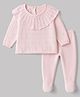 ToffyHouse Knitted Full Sleeves Winter Wear Set With Design & Frill Detail - Pink