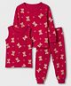 Babyhug Cotton Mix Knit Solid Vest & Pant Thermal Set with Full Sleeves & Teddy Bear Print - Maroon