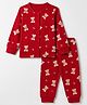 Babyhug Cotton Mix Knit Full Sleeves Vest and Pant Thermal Inner Wear Set with Full Length and Bear Print in Maroon