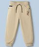 Olio Kids Cotton Woven Full Length Joggers with California Embroidery - Beige