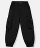 Olio Kids Cotton Woven Full Length Joggers with Cargo Pockets - Black