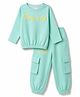 Olio Kids Looper Knit Full Sleeves Text Printed T-Shirt & Jogger Set - Sea Green