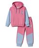 Olio Kids Looper Knit Full Sleeves Hooded T-Shirt & Jogger With Text Print - Pink