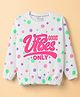 Olio Kids Looper Knit Full Sleeves Winter Wear T-Shirt With Polka Dots & Text Prints - White & Pink