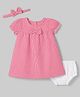 Babyhug Cotton Woven Frock, Bloomer and Headband with Short Sleeves and Checked Print in Red for 3-6 Months