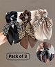 Ziory Set Of 3 Floral Designed  Scrunchies - Black Brown & Beige