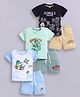 Little Ninja Cotton Knit Pack Of 3 Half Sleeves Dinosaurs Printed Tees & Shorts Set - Multi Colour