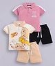 Little Ninja Cotton Knit Pack Of 2 Half Sleeves Animals & SR Text  Printed Tees & Shorts Set - Multi Colour