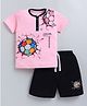 Little Ninja Cotton Knit Half Sleeves Football Printed Tee & Shorts Set - Pink