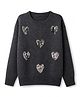 Primo Gino Cotton Blend Full Sleeve Sweater With Heart Shape Sequins Embroidery in Front- Dark Grey