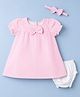 Babyhug Woven Half Puffed Sleeves Checkered Frock with Bloomer & Headband - Pink