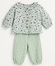 pattuti Cotton Woven Three Fourth Sleeves Leaves Printed Top & Pants Set - Mint