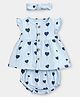 pattuti Muslin Woven Frill Sleeves Hearts Printed Dress With Bloomer & Headband Set - Sky Blue