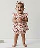 pattuti Muslin Woven Frill Sleeves Floral Printed Dress With Bloomer & Headband Set - Multi Colour