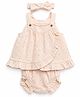 pattuti Muslin Woven Sleeveless Polka Dots Foil Printed Dress With Bloomer & Headband Set - Peach