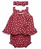 pattuti Muslin Woven Sleeveless Floral Printed Dress With Bloomer & Headband Set - Red
