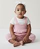 pattuti Seer Sucker Woven Striped Dungaree With Half Sleeves Tee & Headband Set - Light Pink