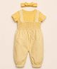 pattuti Seer Sucker Woven Striped Dungaree With Half Sleeves Tee & Headband Set - Yellow