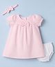 Babyhug Woven Half Sleeves Checked Frock With Bloomer & Bow Applique & Headband - Light Pink