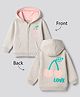 Bonfino Cotton Mix Fleece Knit Oversized Full Sleeves Hooded Jacket with Cherry & Text Print & Kangaroo Pocket - Light Grey