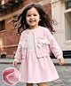 Mark & Mia Cotton Knit Frocks with Jacket/Shrug with Full Sleeves and Bow Print in Pink for 12-18 Months