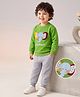 Mark & Mia Full Sleeves Hooded Winter Wear Suit With Elephant Applique & Embroidery - Green & Grey