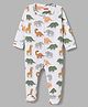 Babyhug Cotton Knit Full Sleeves Footed Sleepsuit with Dino Print - White